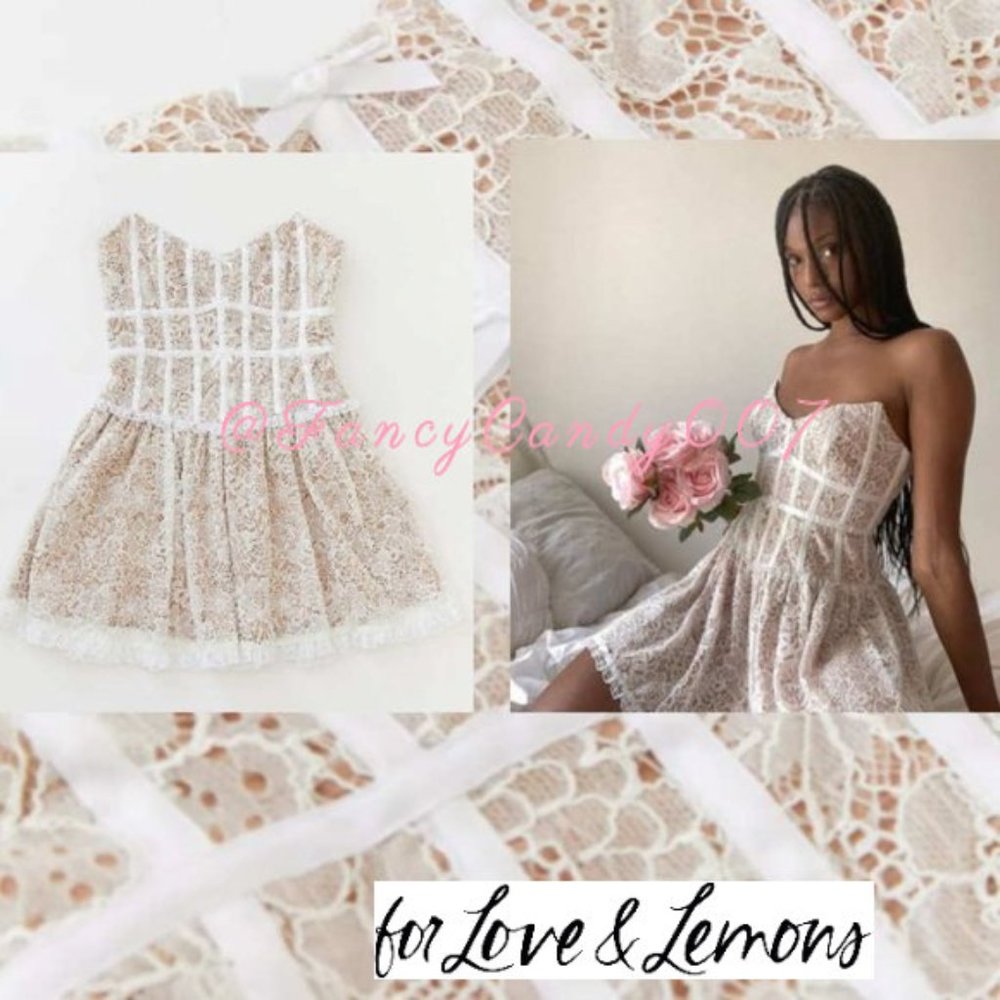 For Love & Lemon Jelena Lace Strapless Mini Dress, size Lace White & Nude - Picture 15 of 16